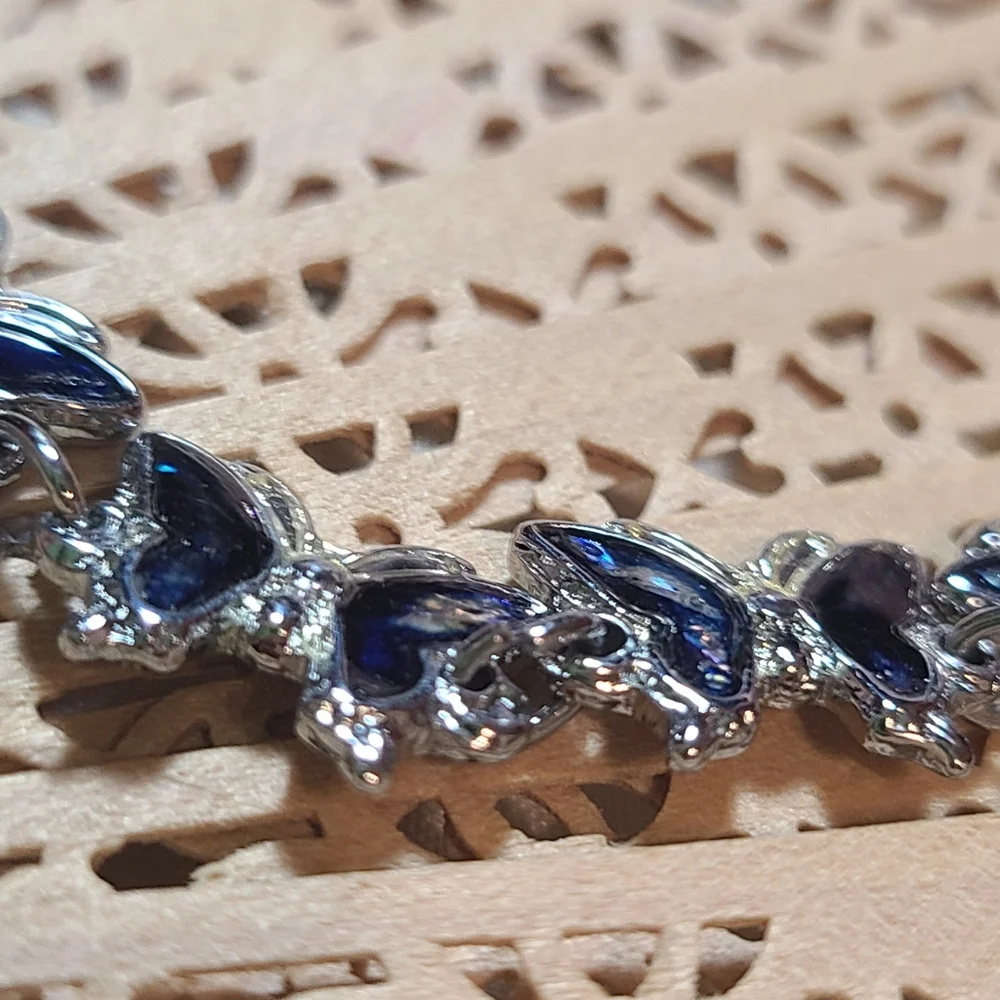 Elegant Blue and Silver Women's Butterfly Bracelet For Sale
